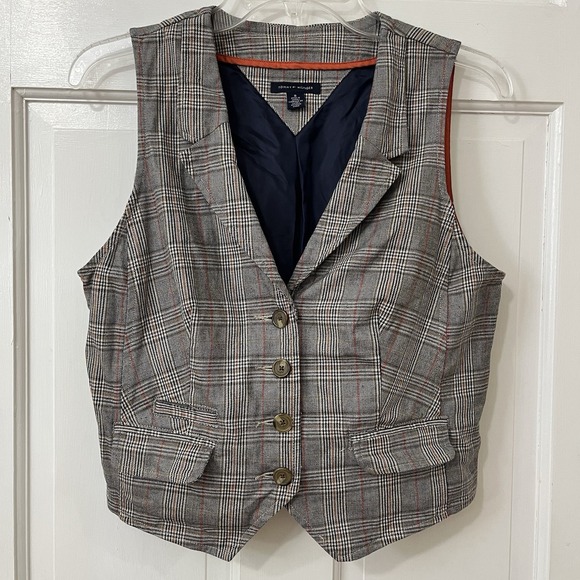 Tommy Hilfiger Tops - Academia Brown Plaid Y2K Button Up Vtg Tommy Hilfiger Fitted Vest Womens Sz 8